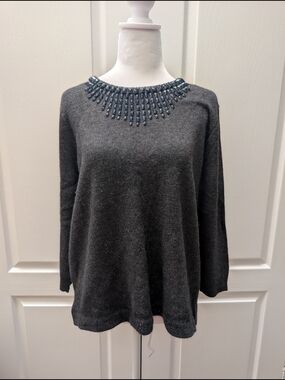J. Crew Charcoal Embellished-Neck Crew Sweater